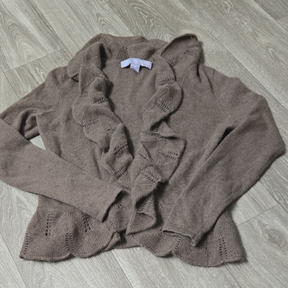Elegant Ruffled Cardigan in Warm Brown